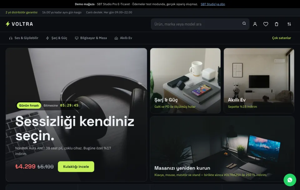 Voltra demo mağazasının ana sayfası