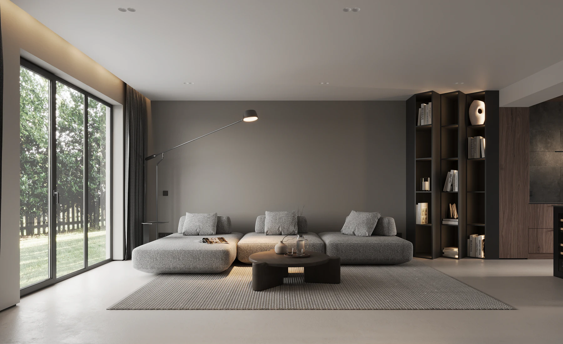 Açık gri modüler kanepeli modern salon